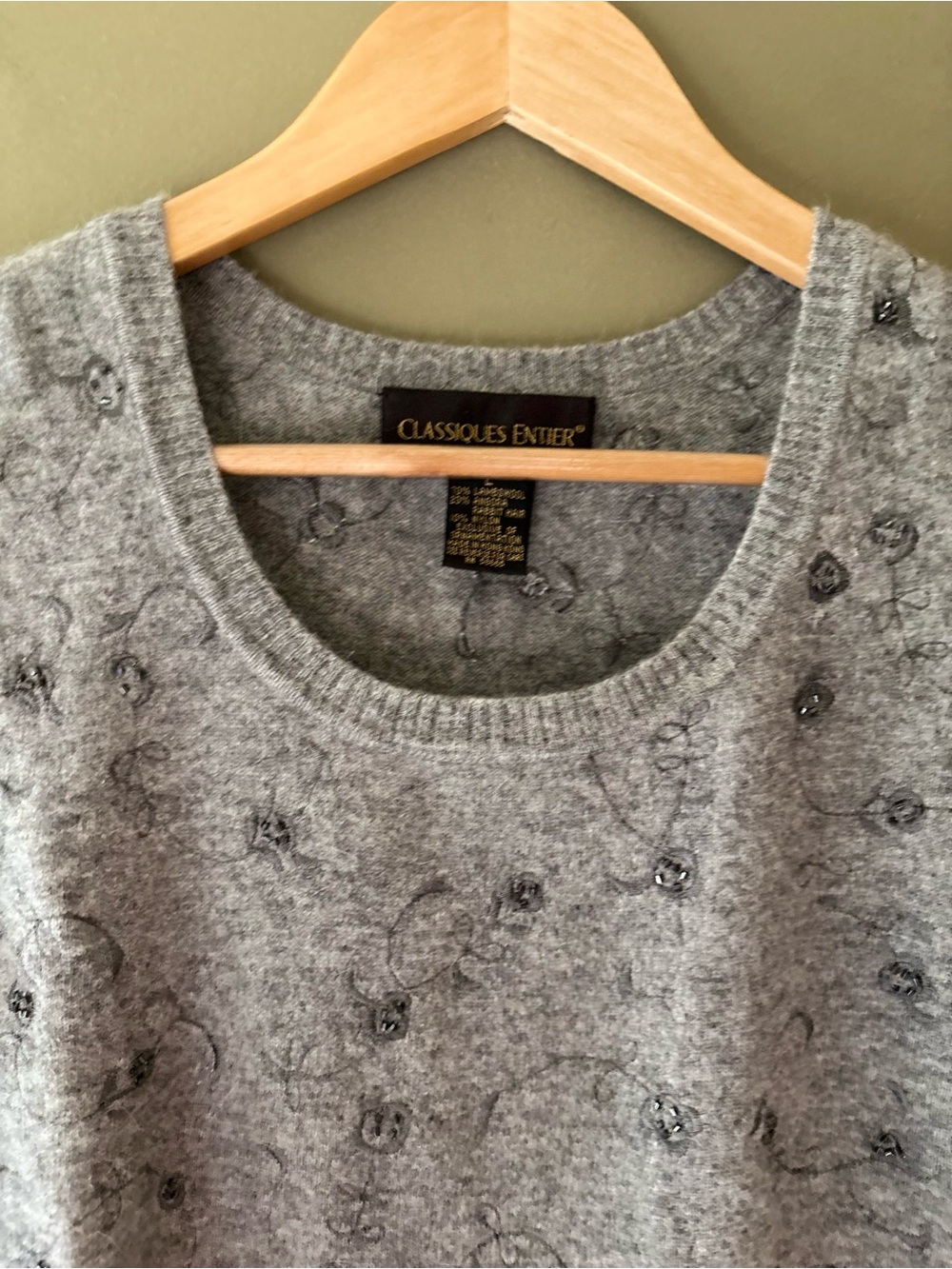 Two Piece Classiques Entier Embellished Lambswool Tank & Cardigan Sweater Sz L - Picture 10 of 14